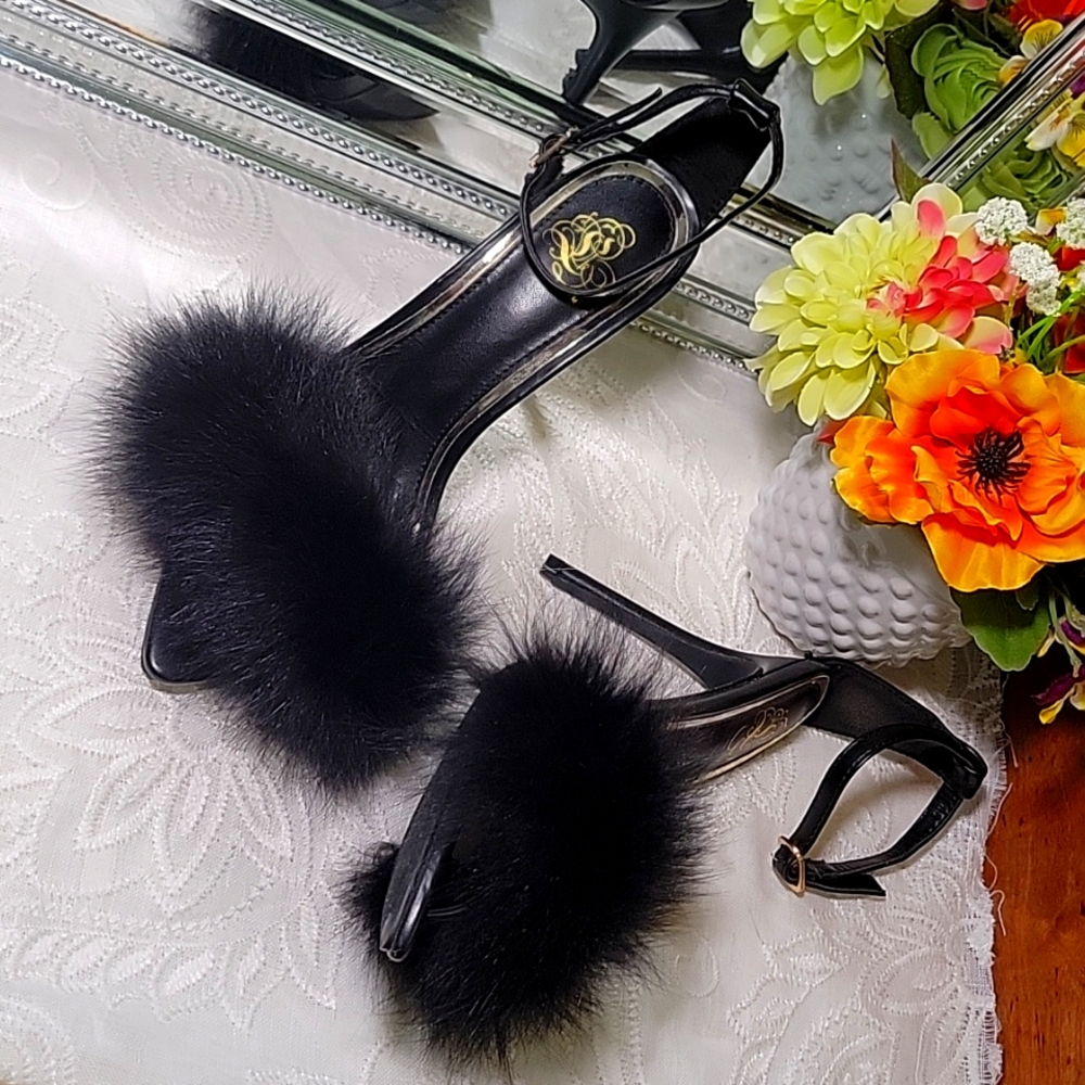 EUC!!! | Liliana | Black | Real Fox Fur | Open-Pointed Toe | Stiletto | Size 8